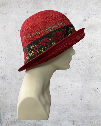 Open Weave Straw Hat in Red