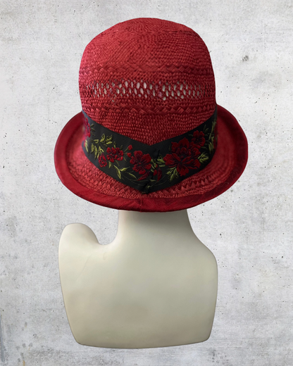 Open Weave Straw Hat in Red