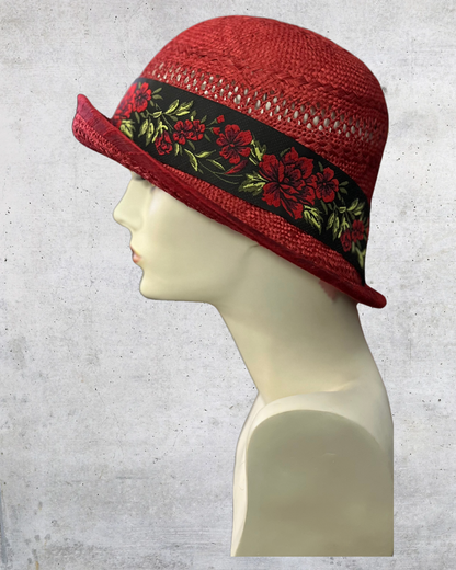 Open Weave Straw Hat in Red