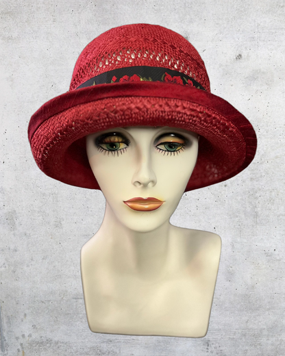 Open Weave Straw Hat in Red