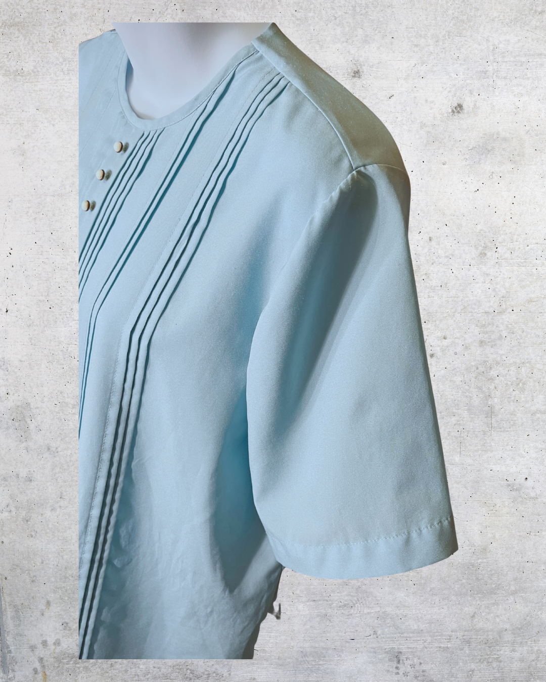 Vintage Baby Blue Blouse with Pintuck Detail