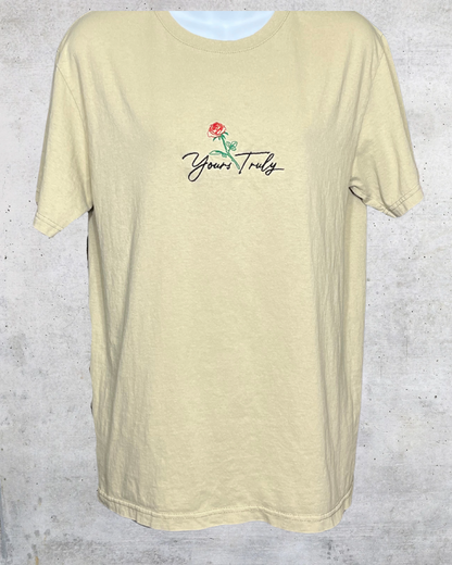 Yours Truly Embroidered Rose Tee