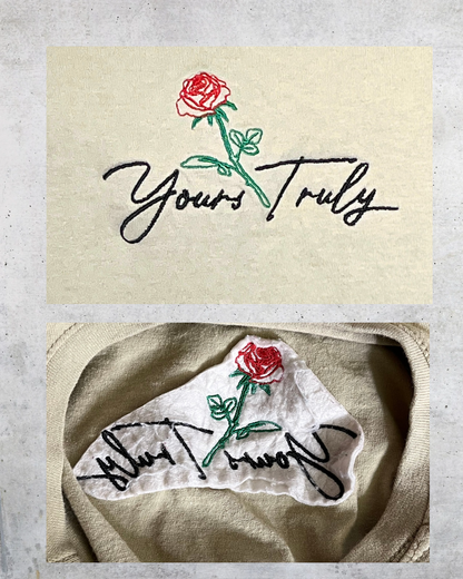 Yours Truly Embroidered Rose Tee