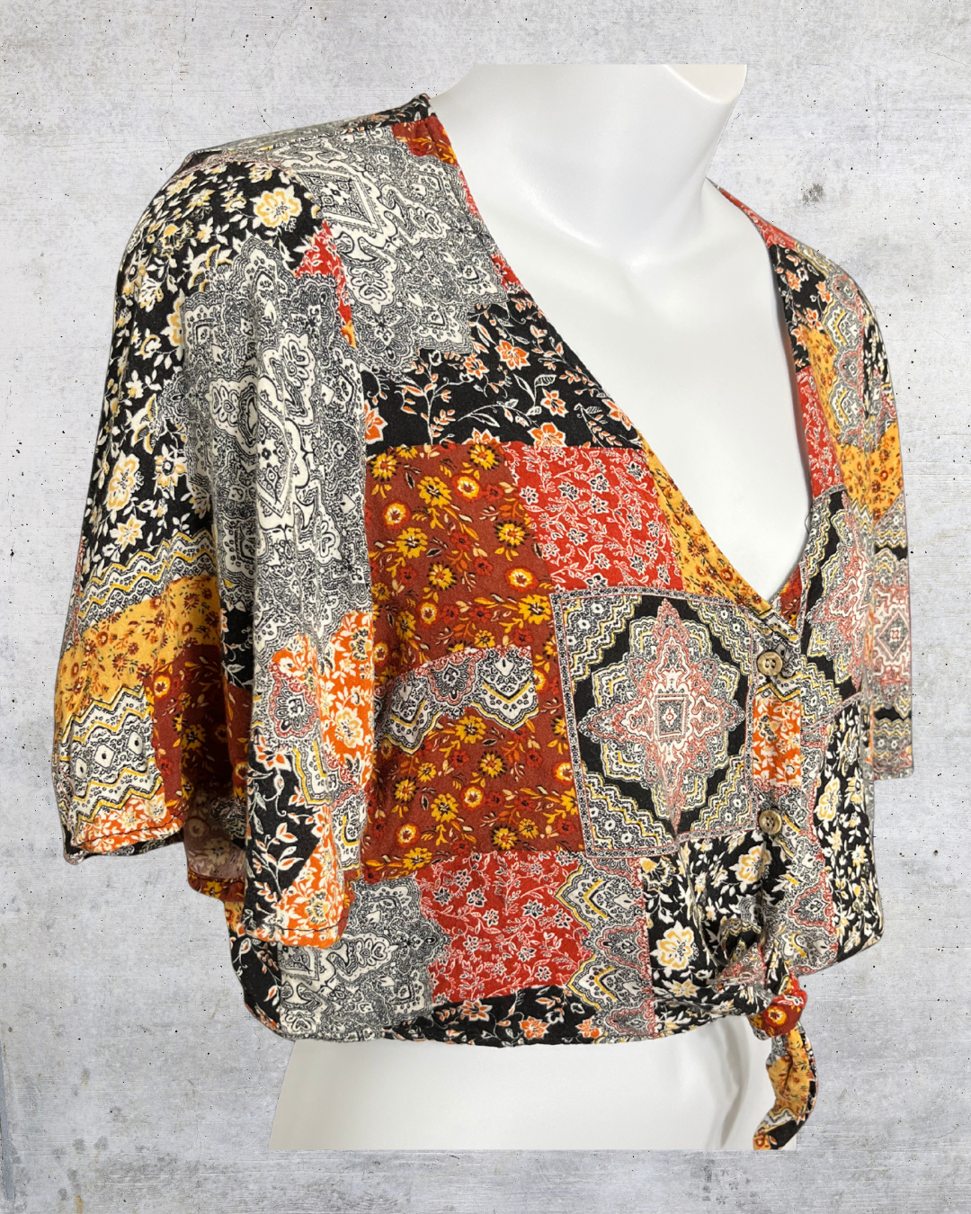 Polly & Esther Patchwork Tie-Front Top