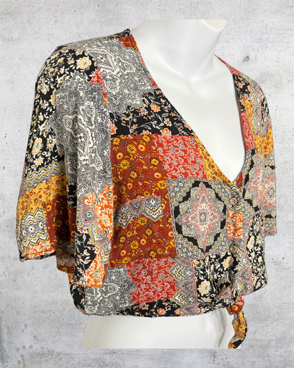 Polly & Esther Patchwork Tie-Front Top