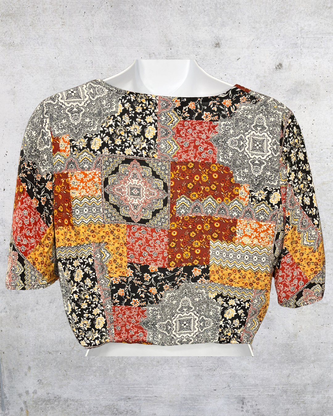 Polly & Esther Patchwork Tie-Front Top