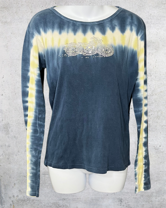 Twin V Tie-Dye Rhinestone Motorcycle Top – L