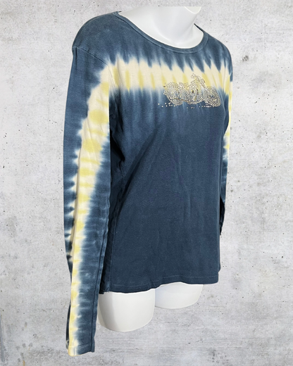 Twin V Tie-Dye Rhinestone Motorcycle Top – L