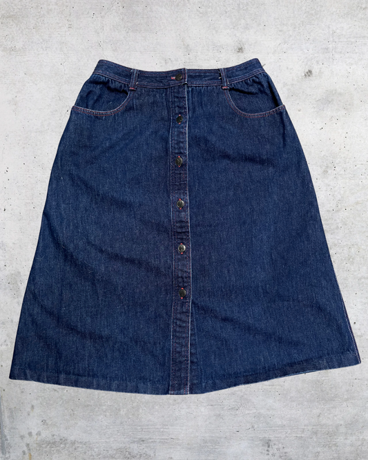 Y2K Halston III Button-Front Denim Skirt - Size 14