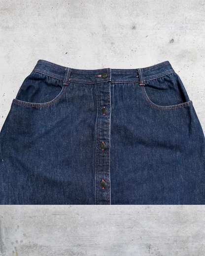 Y2K Halston III Button-Front Denim Skirt - Size 14