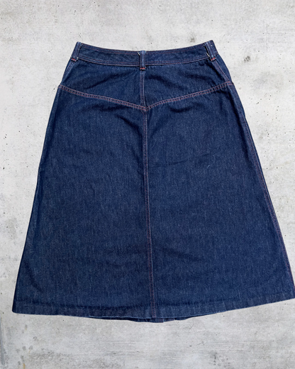 Y2K Halston III Button-Front Denim Skirt - Size 14