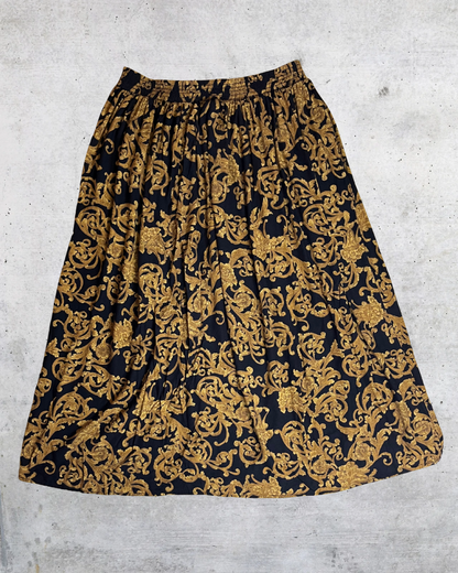 Vintage 90s Michele Leslie Baroque Print Midi Skirt - Medium