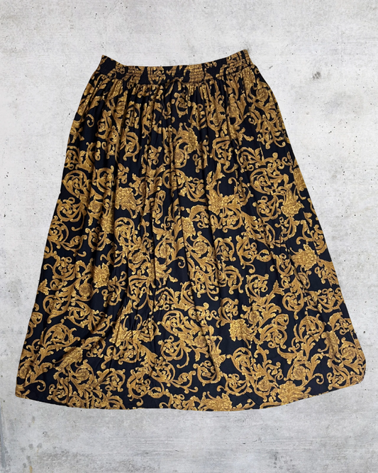 Vintage 90s Michele Leslie Baroque Print Midi Skirt - Medium