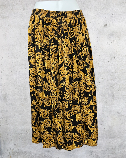 Vintage 90s Michele Leslie Baroque Print Midi Skirt - Medium
