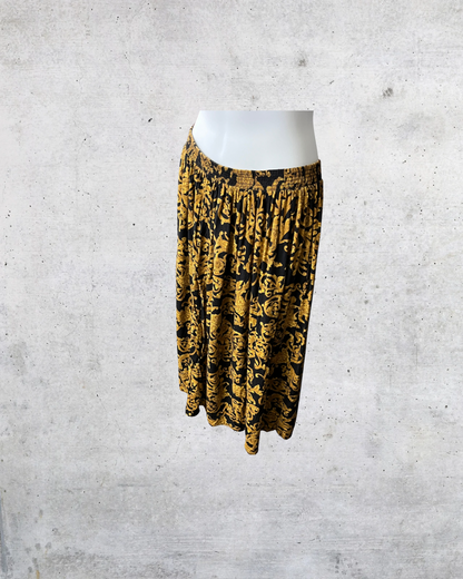 Vintage 90s Michele Leslie Baroque Print Midi Skirt - Medium
