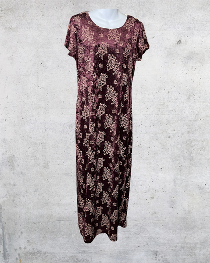Vintage DBY Ltd Crushed Velour Floral Midi Dress - Size 11