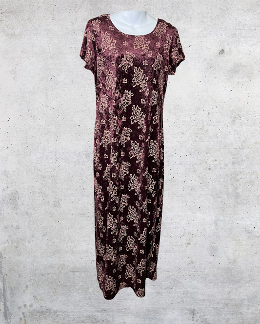 Vintage DBY Ltd Crushed Velour Floral Midi Dress - Size 11