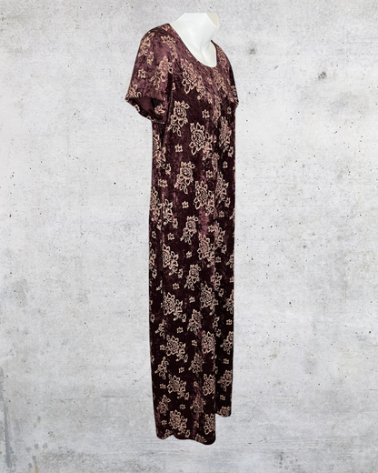 Vintage DBY Ltd Crushed Velour Floral Midi Dress - Size 11