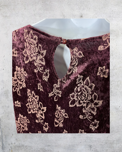 Vintage DBY Ltd Crushed Velour Floral Midi Dress - Size 11
