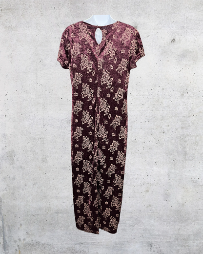 Vintage DBY Ltd Crushed Velour Floral Midi Dress - Size 11