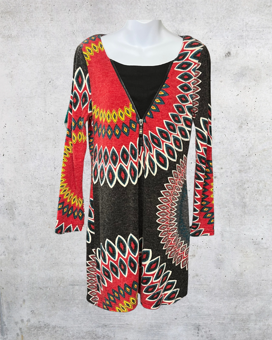 Aryeh Retro Zip-Front Knit Dress - Medium