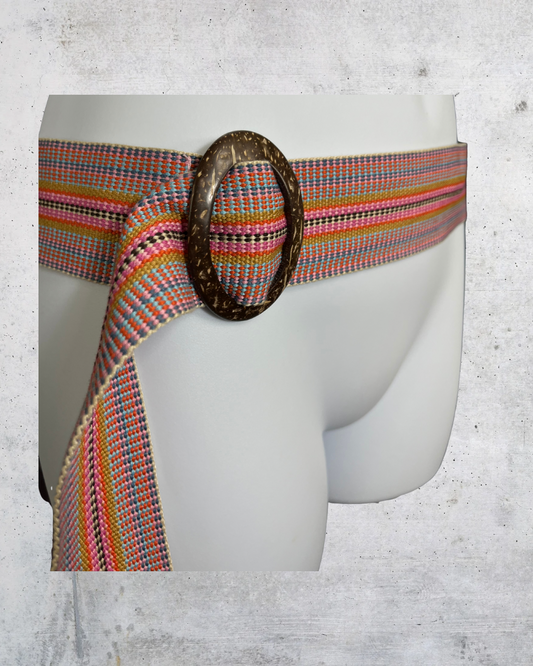 Boho Stripe Belt with Oval Buckle