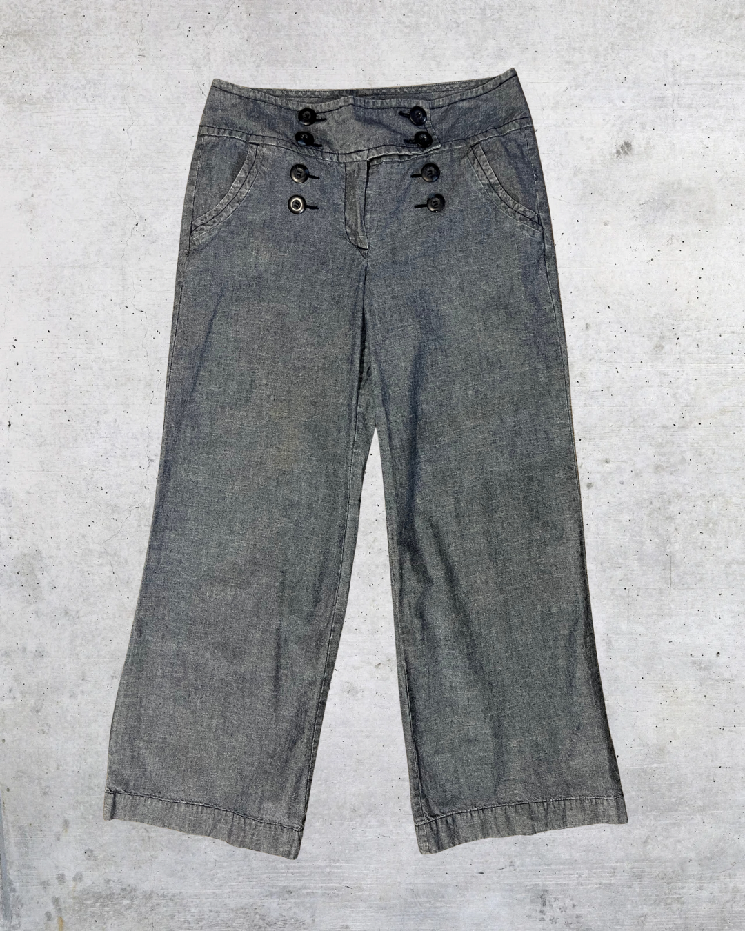 Mandarin Blue Sailor Button Wide-Leg Pants - Size 10