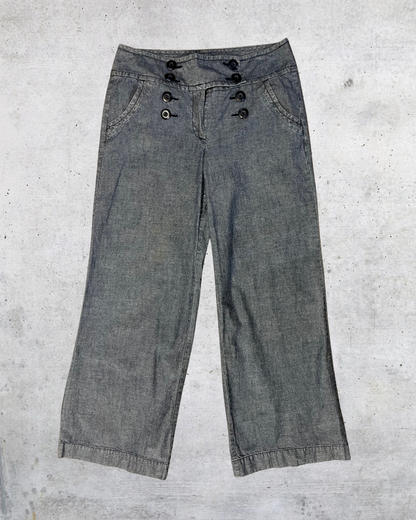 Mandarin Blue Sailor Button Wide-Leg Pants - Size 10