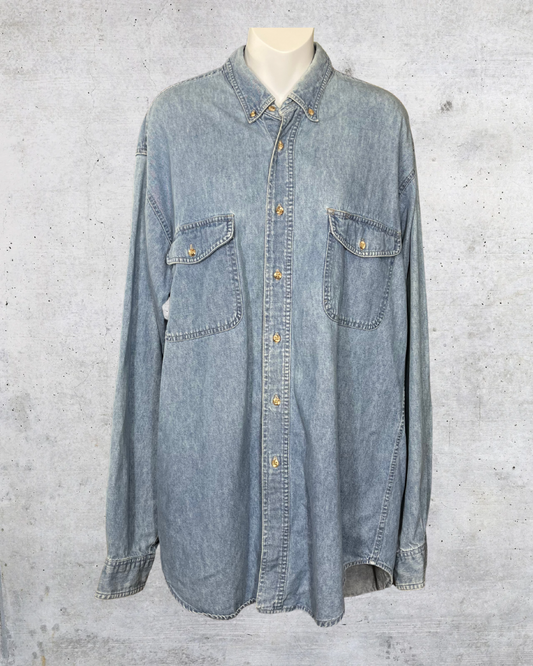 Eddie Bauer Light Wash Denim Button-Up - Large Tall