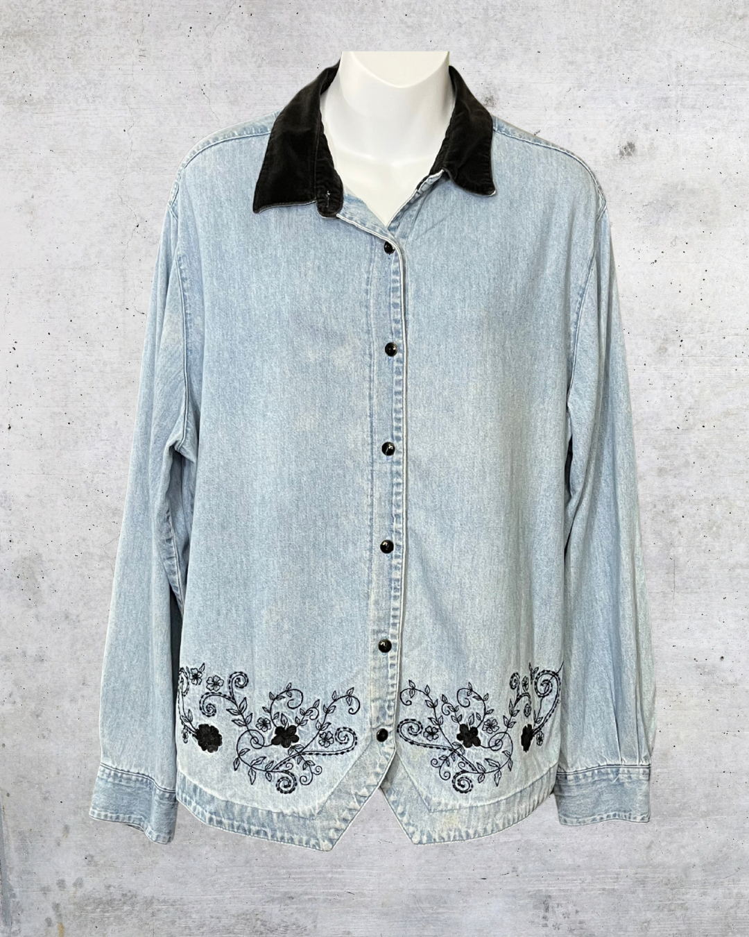 Vintage Bill Blass Embroidered Denim Shirt - 1X