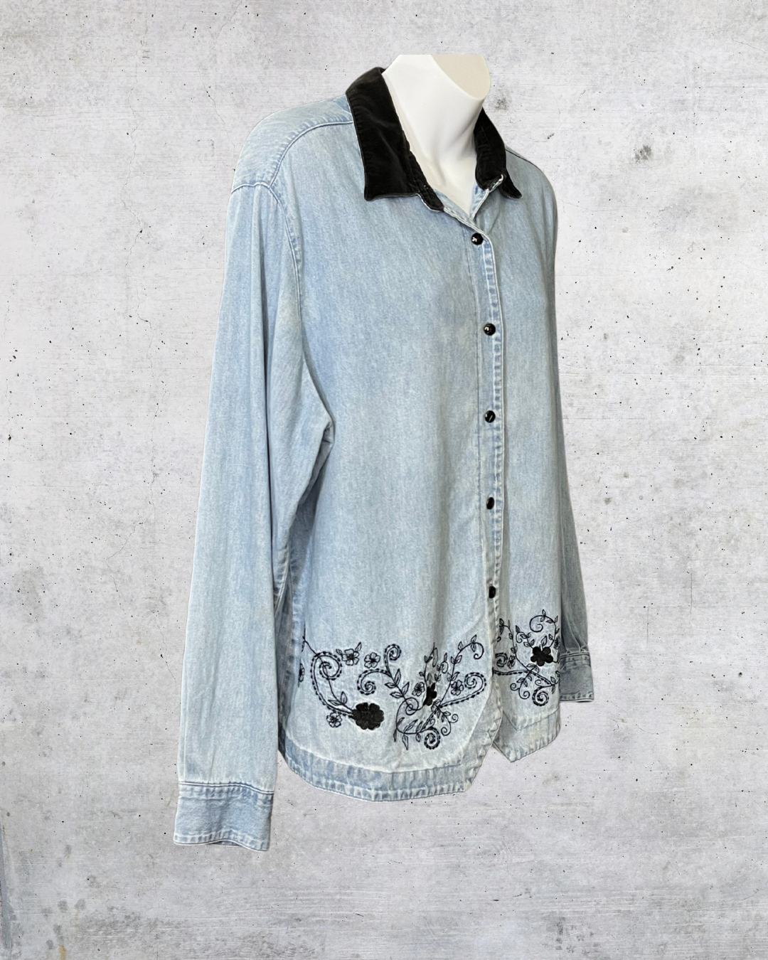 Vintage Bill Blass Embroidered Denim Shirt - 1X