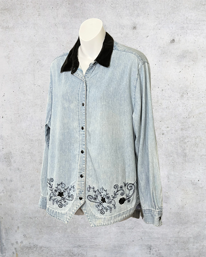 Vintage Bill Blass Embroidered Denim Shirt - 1X