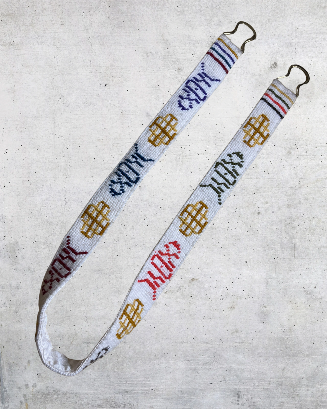 Vintage Handmade Embroidered Belt with Brass Rings - Small