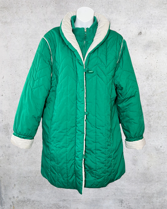 Vintage Saxton Hall Emerald Quilted Coat – 1980s Korea Made - Large
