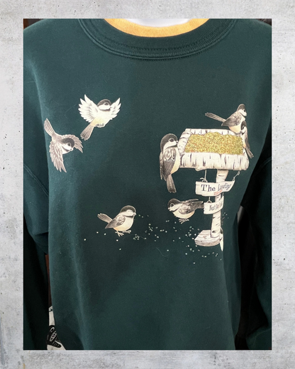 90s Vintage Forest Green Morning Sun Bird Feeder Sweatshirt – Large
