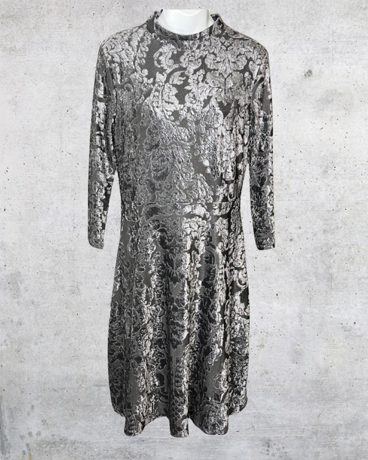 Silver Baroque Velvet Midi Dress - Medium