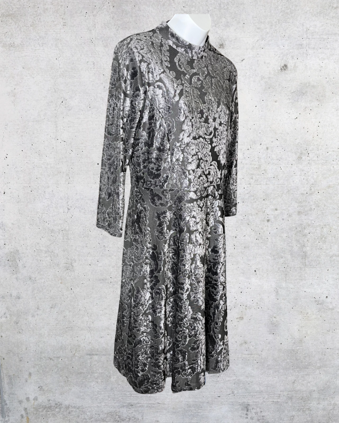 Silver Baroque Velvet Midi Dress - Medium