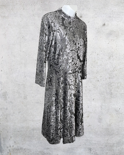 Silver Baroque Velvet Midi Dress - Medium