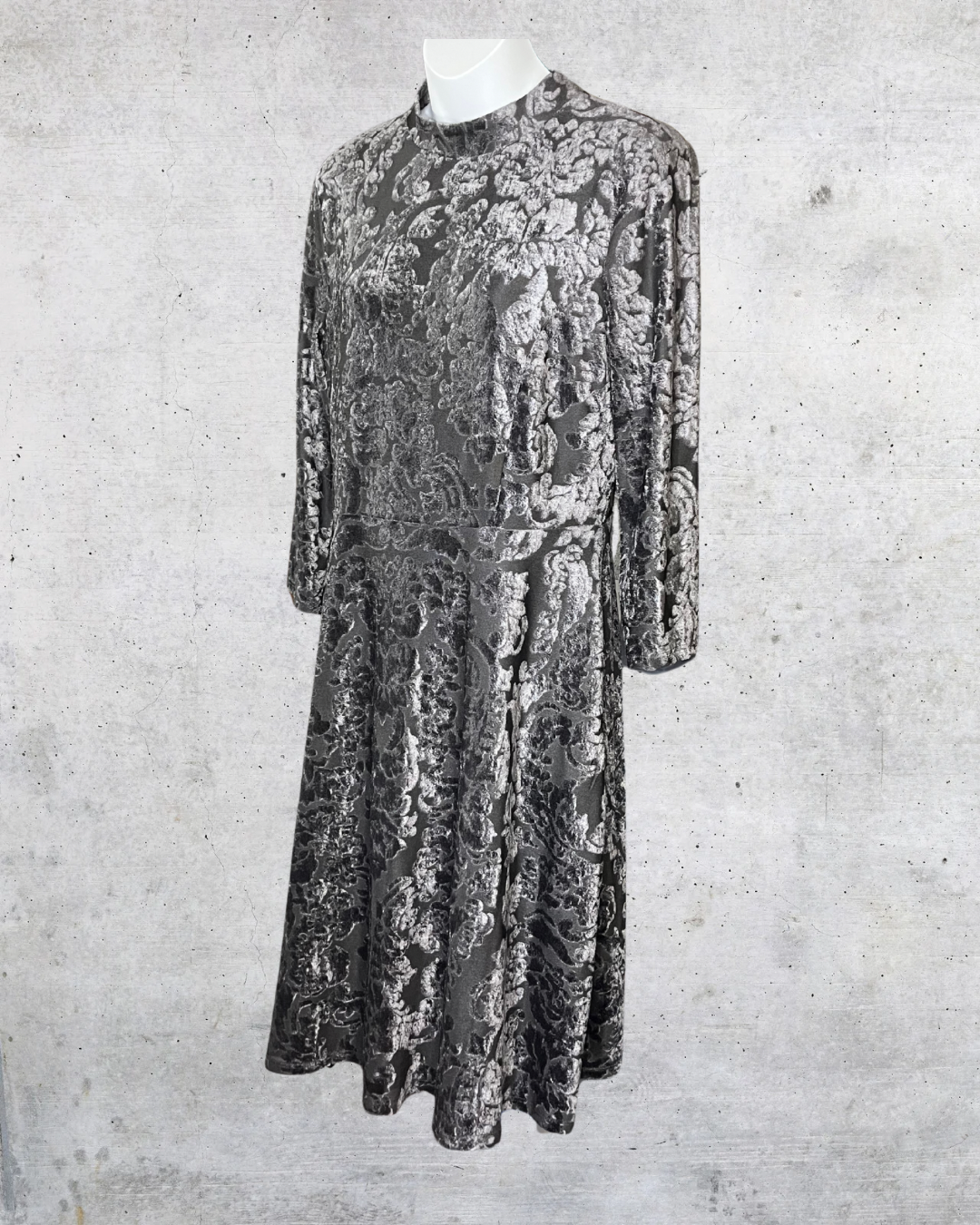 Silver Baroque Velvet Midi Dress - Medium