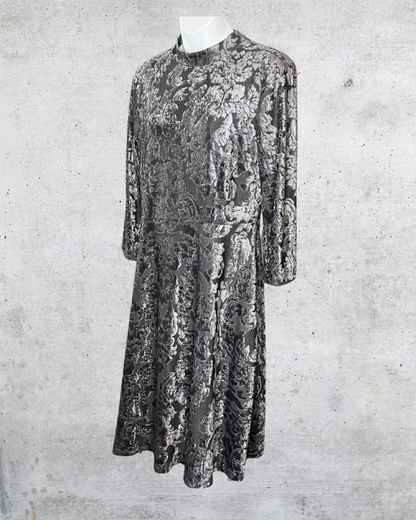 Silver Baroque Velvet Midi Dress - Medium