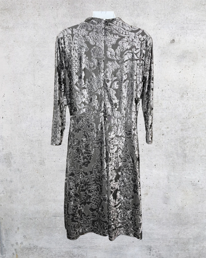 Silver Baroque Velvet Midi Dress - Medium