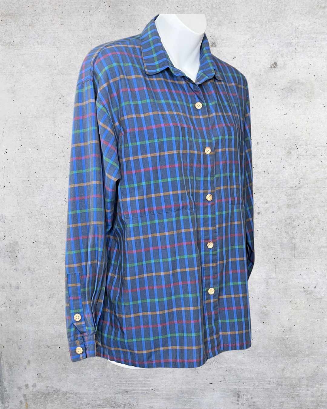 90s Multicolor Plaid Button-Up Shirt – Size 14