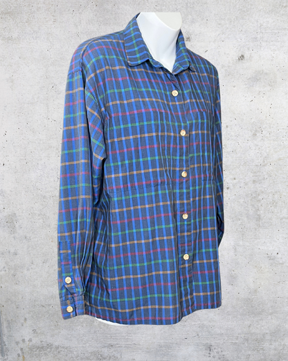 90s Multicolor Plaid Button-Up Shirt – Size 14