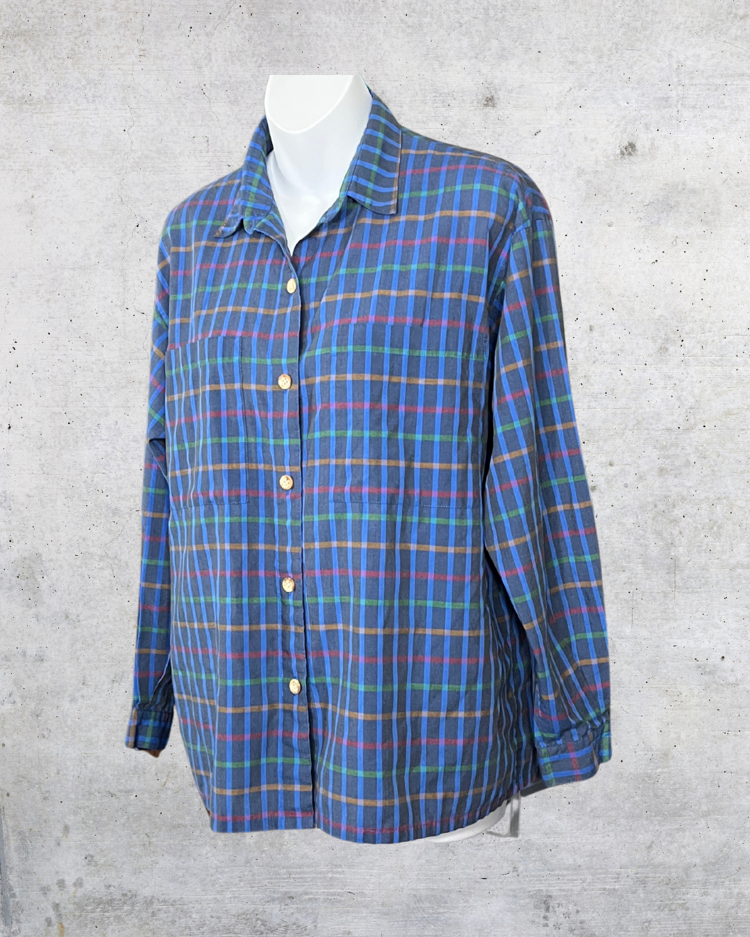 90s Multicolor Plaid Button-Up Shirt – Size 14