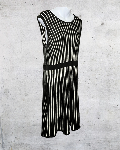 Calvin Klein Black & Cream Vertical Stripe Knit Dress - Large