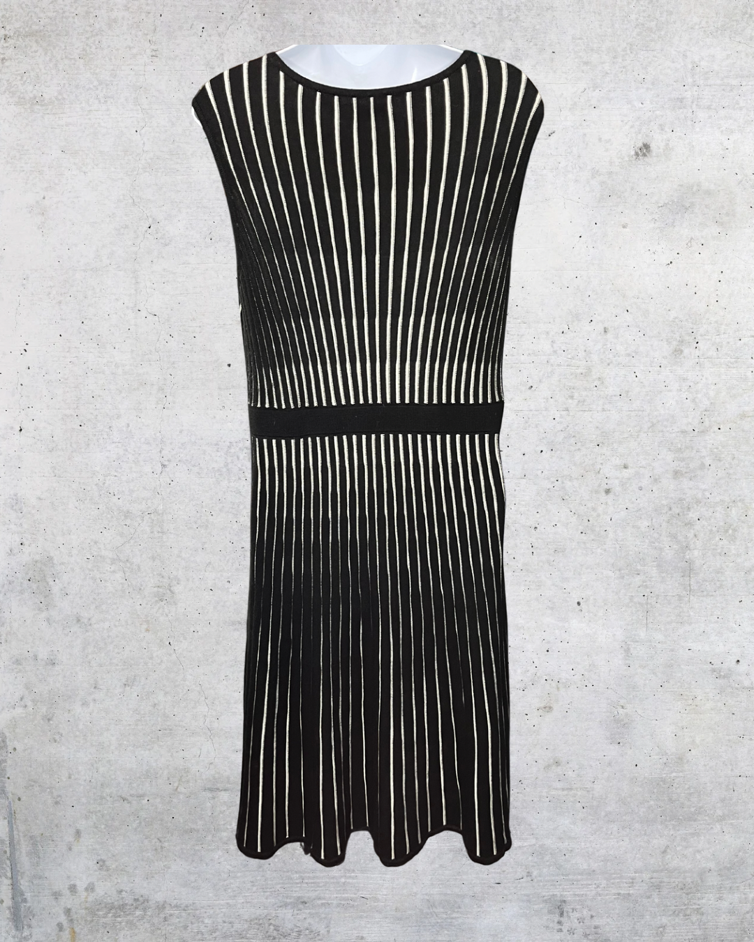 Calvin Klein Black & Cream Vertical Stripe Knit Dress - Large