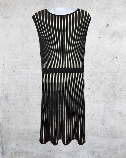 Calvin Klein Black & Cream Vertical Stripe Knit Dress - Large