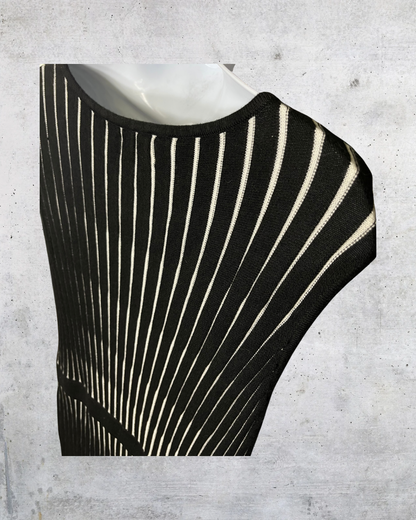 Calvin Klein Black & Cream Vertical Stripe Knit Dress - Large