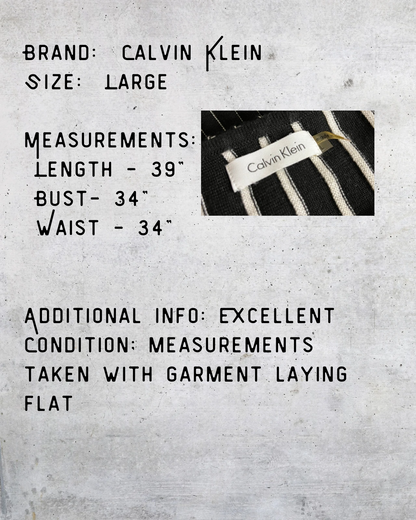 Calvin Klein Black & Cream Vertical Stripe Knit Dress - Large