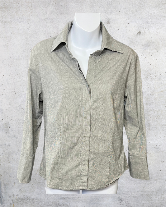 French Dressing Micro-Stripe Button-Up Shirt - Size 6
